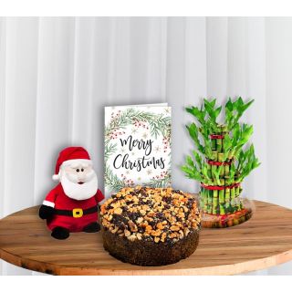Dryfruits plum cake , christmas greeting card, santa clause with 3 layer lucky bamboo