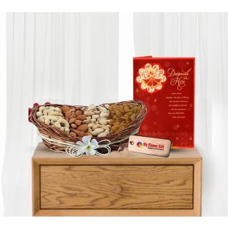 Assorted dry fruit basket with Diwali greeting card 