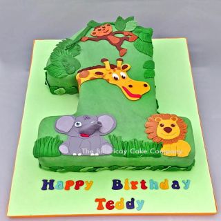 Jungle theme cake in numeric shape  