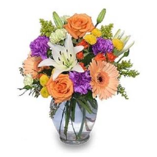 Mix flowers in Glass Vase