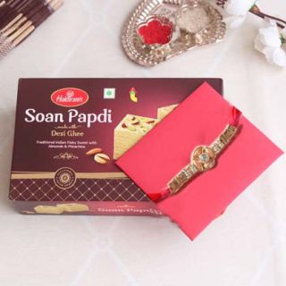 Rakhi with box of half kg soan papdi 