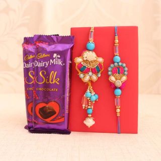 set of 3 rakhi with set of bhaiya bhabhi rakhi 