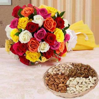 30 mix rose bunch with 1 kg assorted dry fruits